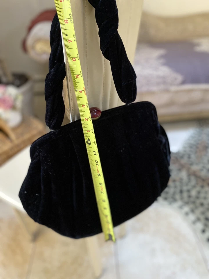 Vtg Bag Evening  Goth Boho Unique Velour Black Bronze Red Closure Bag Cool Retro - Image 3 of 4