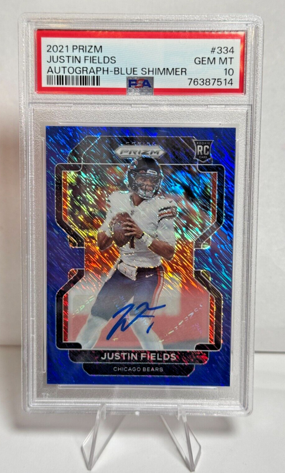 2021 PRIZM JUSTIN FIELDS BLUE SHIMMER ROOKIE AUTO #'d /25 - PSA 10 GEM MINT