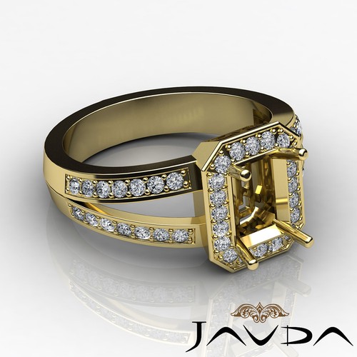Diamond Engagement Emerald Semi Mount Ring Pre-Set VS1-VS2 18k Yellow Gold 0.55C - Picture 3 of 6