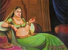 Rajasthani Jewelry Damsel Painting Handmade Indian Oil on Canvas Wall Decor Art