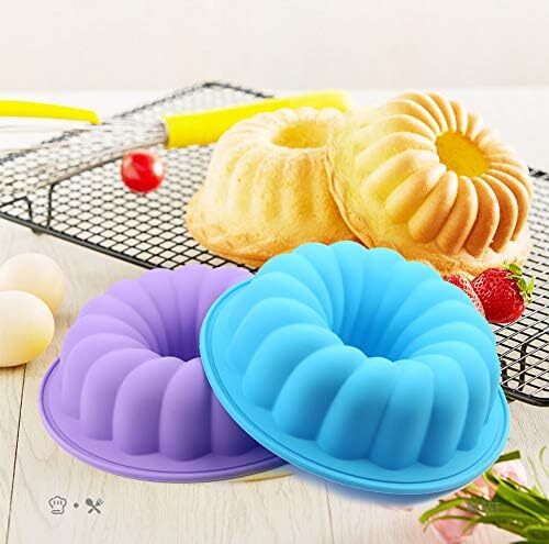 2 PACK Silicone Bundt Cake Pan - 8-10Inch round Fluted Tube Cake Baking Molds - Imagen 2 de 9