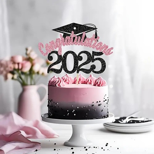 5pcs Glitter 2025 Graduation Cake Topper Set Party Cake Decorations
