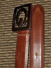 New GUESS Dress Belt Women M Brown Genuine Smooth Leather Silvertone Logo Buckle