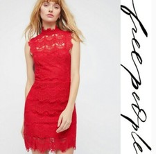 NWT Free People Intimately Daydream Bodycon Slip Dress Lace Cutout Red Sz XS