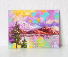 Impasto Painting Original Art Lake Tahoe California Mountain Oil Artwork  7 x 9"