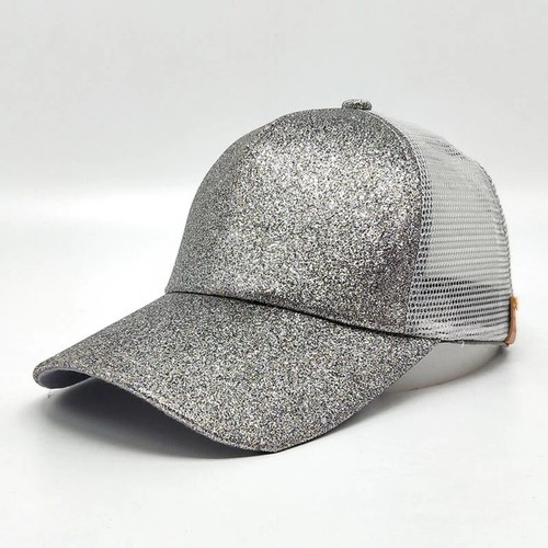 Gorra de béisbol de camionero de malla brillante ajustable cola de caballo moño alto desordenado para mujer de EE. UU. - Imagen 3 de 11