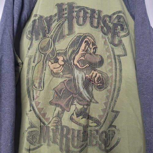 Disney Store XXL Grumpy Dwarf My House My Rules Green Grey Crewneck Sweater Top - Picture 2 of 6