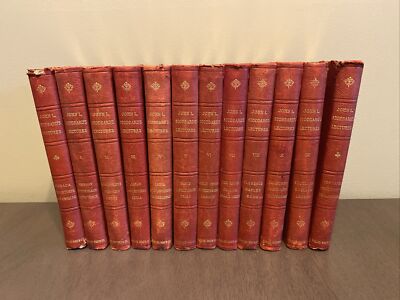 Lot Antique John L Stoddards Lectures 12 HC Leather Bound Gold Gilded 1902 Books