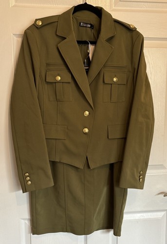 New York Co 7th Ave Olive Green Suit Military Style Gold Buttons Size 18 $129 - Picture 15 of 15