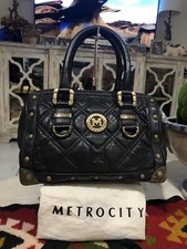 Authentic Metro City Black Leather Handbag Made In Italy