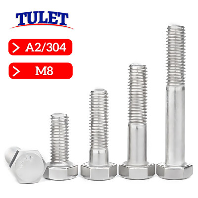 M8 Hex Cap Bolts / Screws, A2 Stainless Steel, 1.25 Coarse DIN 933 931 Tap 18-8