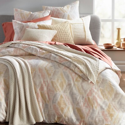 Oake Ikat Diamond FULL / QUEEN Duvet Cover & 2 STANDARD Shams Set Multi - NEW