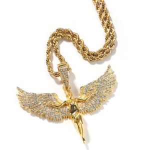Authentic Hip Hop Retro Angel Wings Pendant Necklace 18K Real Gold Plated Mens Rap Jewelry