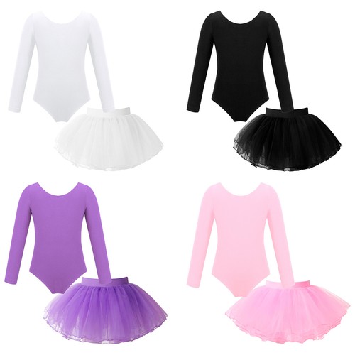 Kids Girls Ballet Tutu Dress Long Sleeve Gymnastic Dance Leotard with Tutu Skirt - Bild 2 von 54