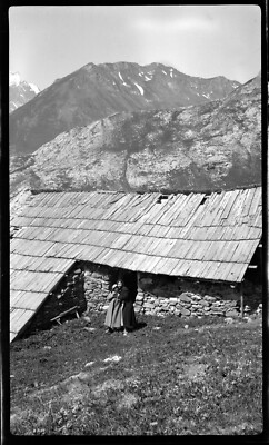 Landscape hiking La Grave La Meije Lautaret old chalet negative photo year 1930