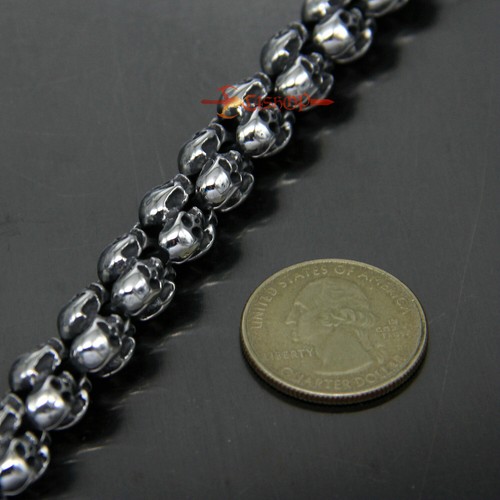Heavy Men Gothic Skulls Link Chain Bracelet Necklace Stainless Steel Silver Tone - Picture 15 of 24