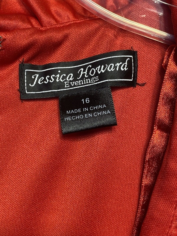 Jessica Howard Evenings Ruffle Sheath Dress Womens 16 Red Cocktail