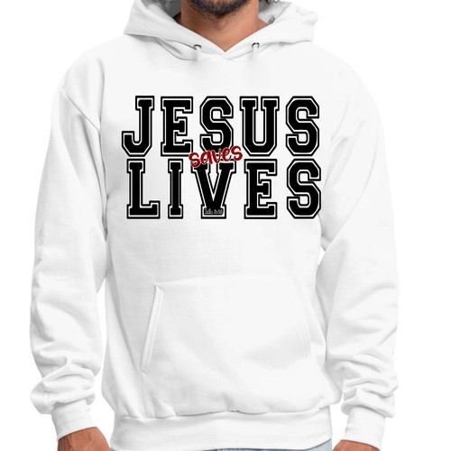 Mens Graphic Hoodie Jesus Saves Lives Black Red Illustration - Picture 12 of 54