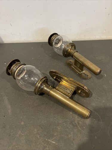 2 Antique Paris France Brass Wall Sconce Lantern Light Lamp Railroad Train EST