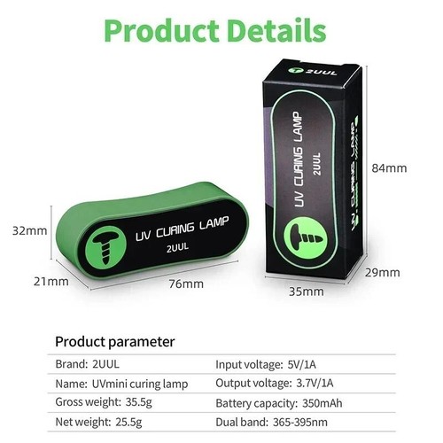 2UUL SC08 Dual Band Mini UV Curing Lamp 365-395nm UV Optical Glue Solder Tool - Picture 6 of 7