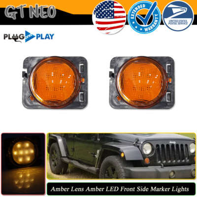 2x Amber LED Front Fender Flare Turn Signal Side Marker Lights For Jeep Wrangler