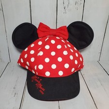 Walt Disney World Minnie Mouse Polka Dot Youth Baseball Cap Hat Ears Bow Red
