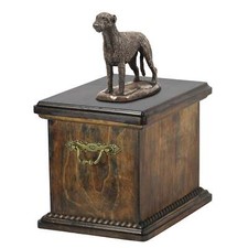 Solid Wood Casket Irish Wolfhound Dog Urn for Dog's ashes,with Dog statue.