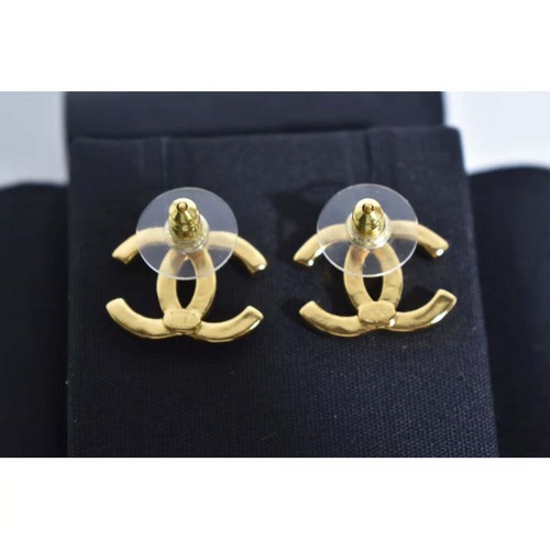 Chanel 23C Gold White Interlocking CC Logo Classic Drop Statement Stud Earring - Picture 6 of 7