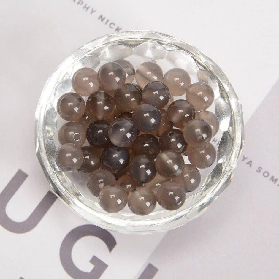 Cuentas sueltas espaciadoras redondas de piedra ágata gris natural al por mayor de 100 hilos de 15" 8 mm Foto 3 de 4