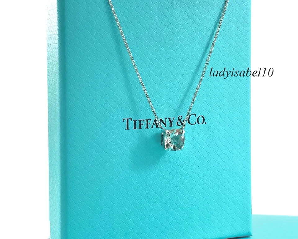 Tiffany & Co 18" Prasiolita Brillante Piedras Preciosas Colgante Collar Plata con Caja Foto 4 de 4