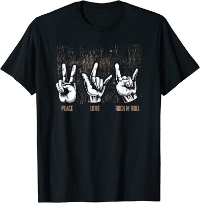 Peace Love Rock And Roll Guitar Retro Hippie Gift Unisex T-Shirt