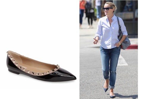 $770-VALENTINO ROCKSTUD Black Patent Leather Pointed Toe Ballet Flat, 37EU,🌟EUC