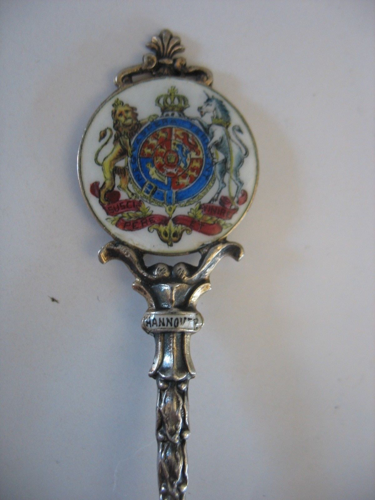 Vintage 800 Silver Hannover Germany Souvenir Spoon enamel Crest Seal on