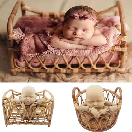 Sedia cesto rotonda retrò rattan bambino in posa sfondo neonato oggetti di scena fotografici - Foto 15 di 31