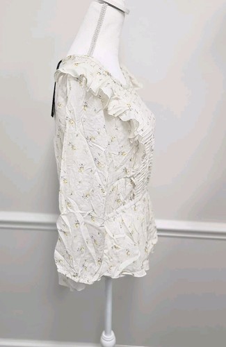 Chaser Gauze Peplum Heirloom Top Pintucked Ruffle Sleeve Cotton Size Medium Euro - Picture 5 of 9