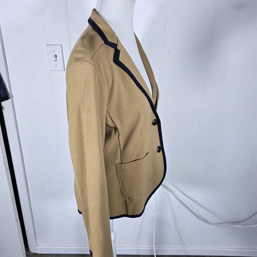lands end Wms Sz 10 Tan Navy Trim Poly Knit Stretch  Suit Separate Jacket  B31 - Picture 15 of 24
