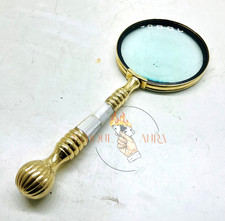 9" Brass Magnifying Glass - Antique Finish Hand Held Magnifier - Vintage Style