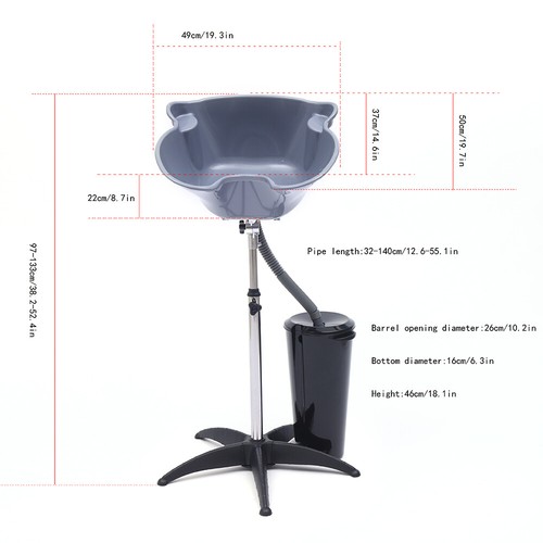 Shampoo Chair Bowl Sink Unit Station Spa Salon Beauty Equipment 55*55*103-139cm - Picture 30 of 30