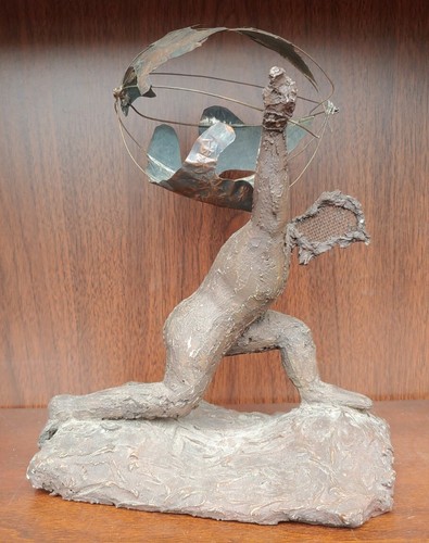 Antigua escultura original vintage de mediados de siglo de medios mixtos Atlas MCM - Imagen 3 de 12