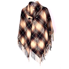Shaw Wrap Winter Woven Poncho with Clasp and Tassels One Size