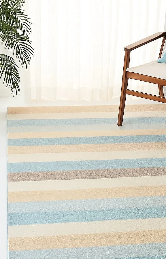 Шерстяной стеганый ковер ручной работы 4x6,5x8,8x10 для коттеджа современный пастельный синий, бежевый и кремовый - Изображение 2 из 4