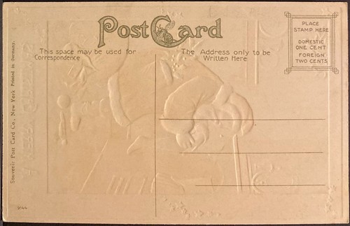 Santa Claus Fills Christmas Stockings Near Fireplace Embossed Christmas Postcard - Picture 2 of 2