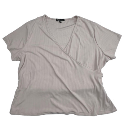 YMI Faux Wrap Womens 3X Neutral Tan Ribbed Texture Tie Back Casual Stretchy Top