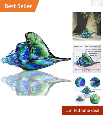 Unique 8'' Hand-Blown Glass Conch Sculpture - Elegant Home Decor & Paperweight