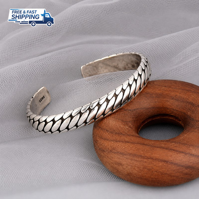 Mens Vintage Open Bangle 925 Sterling Silver Handmade Twisted Cuff Bracelet US
