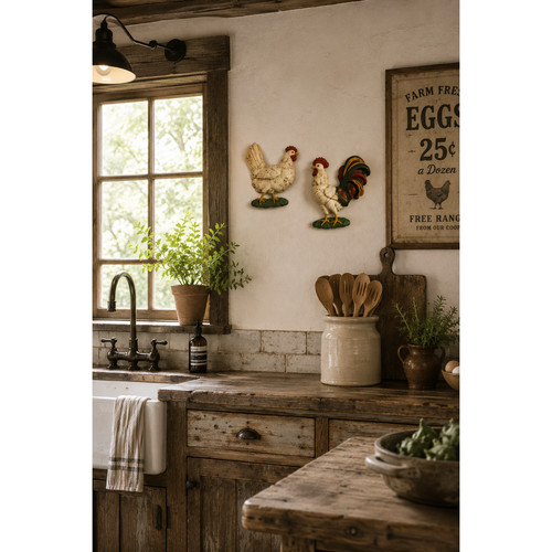 Vintage Rooster & Chicken Wall Plaques