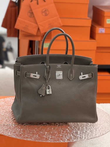 AUTH Hermes Birkin35 Etoupe Togo Leather Palladium Hardware Handbag-