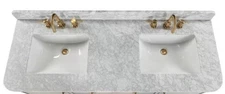 60" White Carrara Natural Marble Double Sink Bathroom Vanity Top