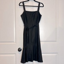 Ann Taylor Loft Black Linen Blend Sleeveless Fit Flare Flounce Hem Dress 8