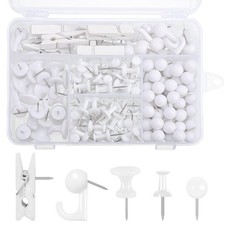 200 Pieces Push Pins Set, 5 Types White Thumb Tacks Cute Decorative Push Pins...